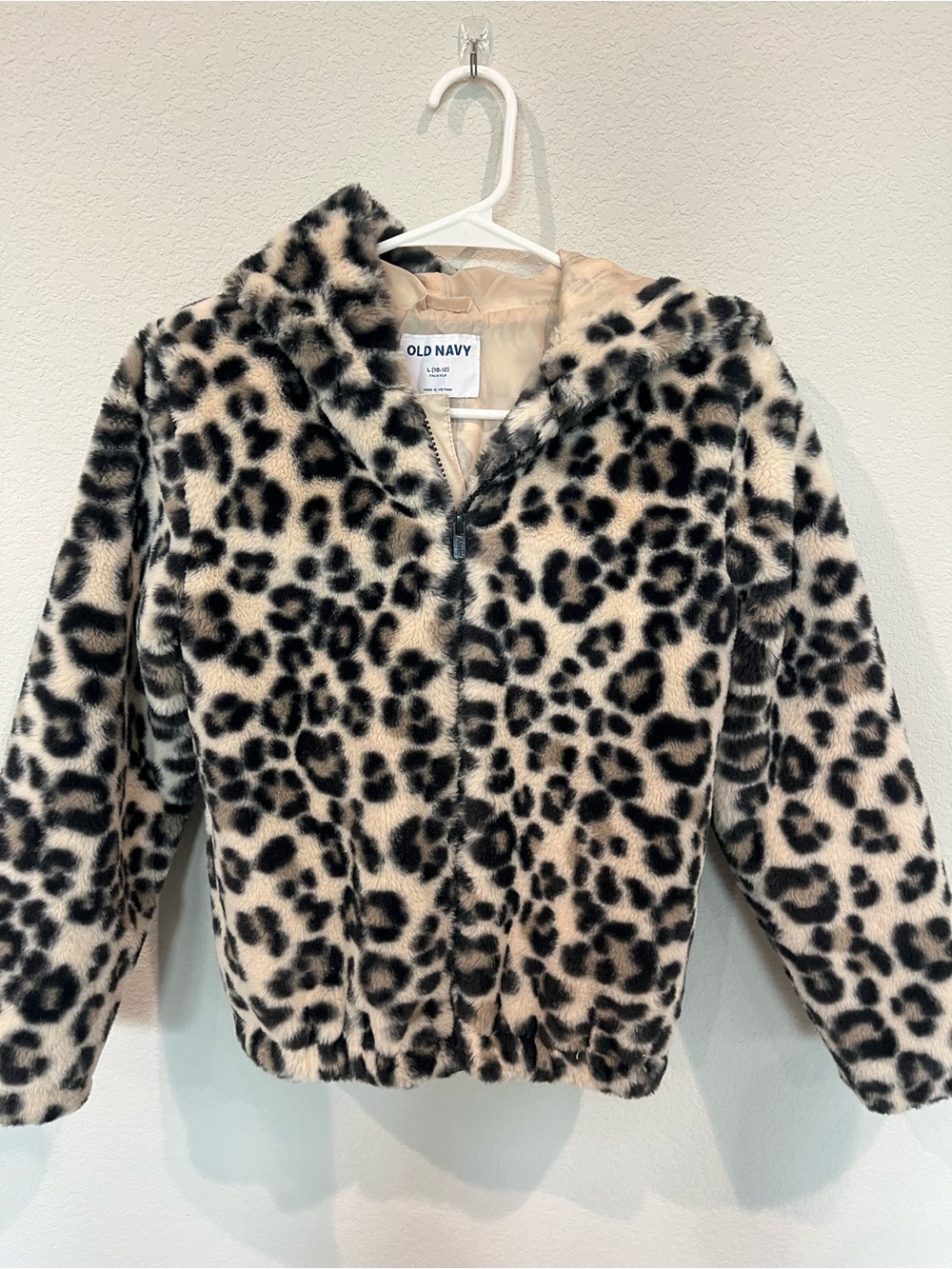 Old Navy Girls Leopard Faux Fur Jacket - Beige & Black